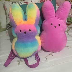 PEEPS Rainbow Plush Backpack and Pink Bunny Plush Set